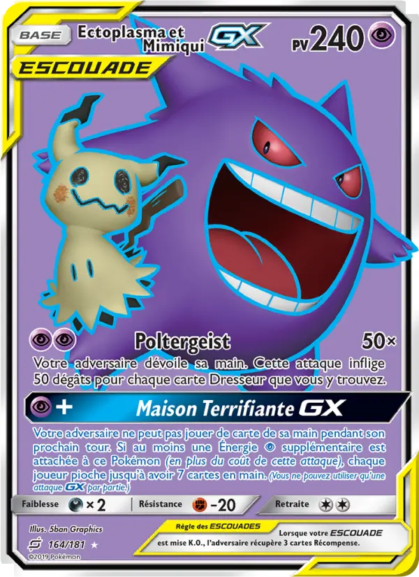Scan HD carte Pokémon Ectoplasma et Mimiqui GX 164/181 — Duo de Choc