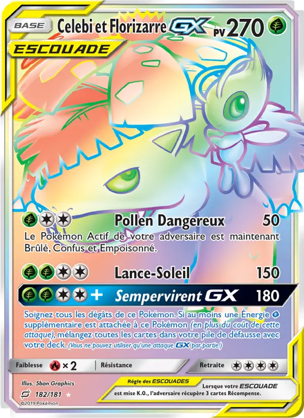 Scan HD carte Pokémon Celebi et Florizarre GX 182/181 — Duo de Choc