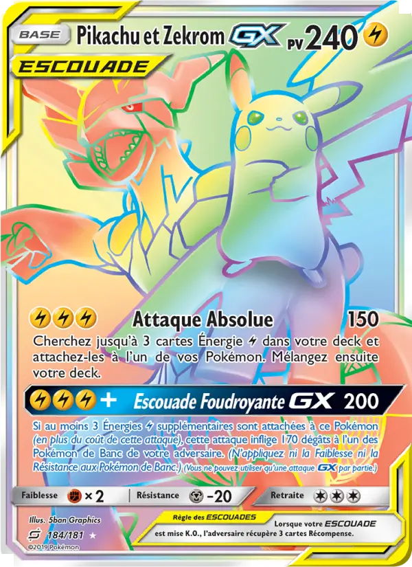 Scan HD carte Pokémon Pikachu et Zekrom GX 184/181 — Duo de Choc