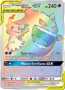 Carte Pokemon Ectoplasma et Mimiqui GX 186/181 Duo de Choc