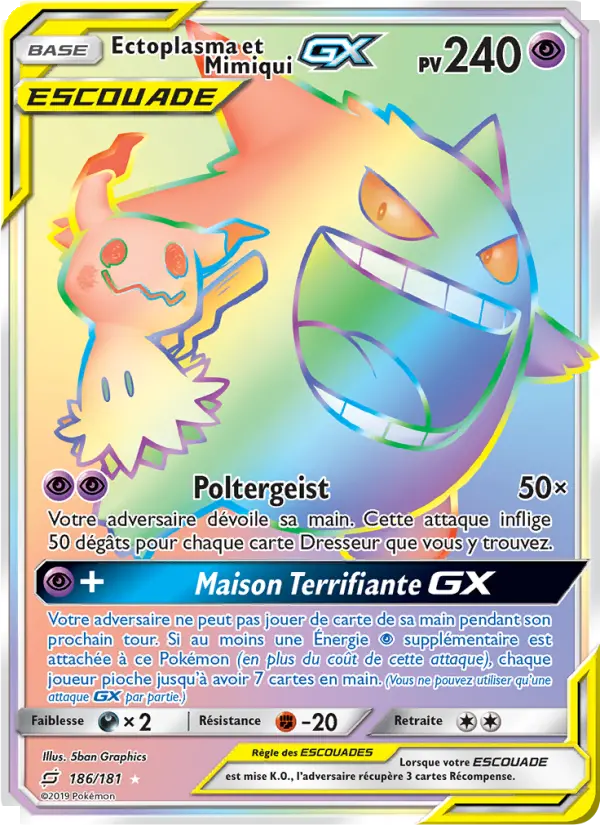 Scan HD carte Pokémon Ectoplasma et Mimiqui GX 186/181 — Duo de Choc