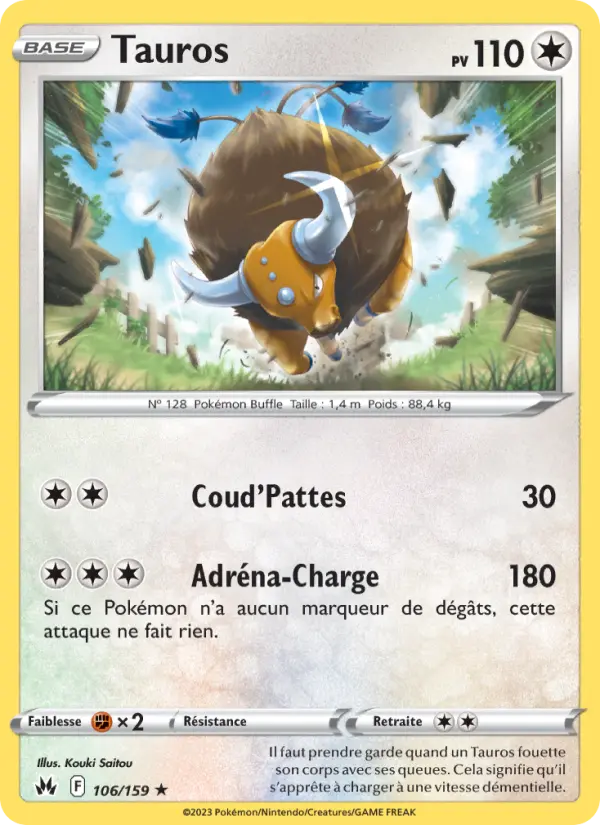 Scan HD carte Pokémon Tauros 106/159 — Zénith Suprême