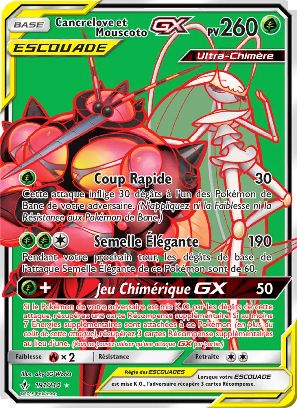 Scan HD carte Pokémon Cancrelove et Mouscoto GX 191/214 — Alliance Infaillible