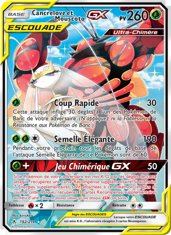 Scan HD carte Pokémon Cancrelove et Mouscoto GX 192/214 — Alliance Infaillible
