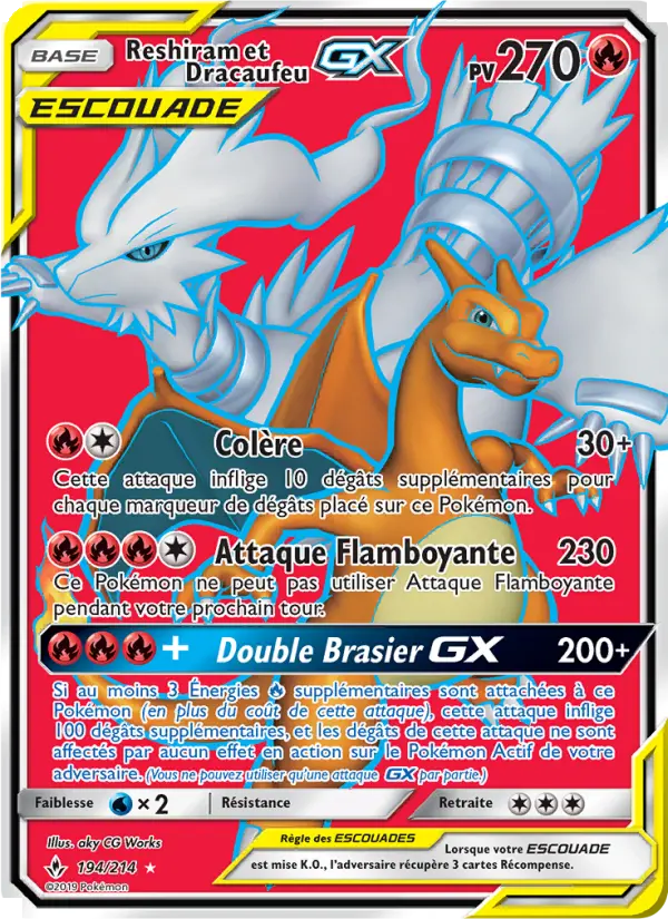 Scan HD carte Pokémon Reshiram et Dracaufeu GX 194/214 — Alliance Infaillible