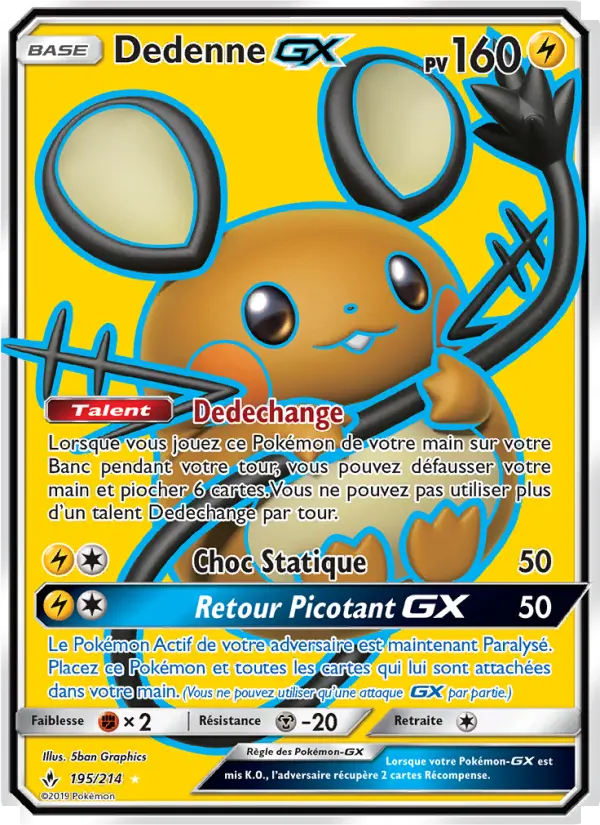 Scan HD carte Pokémon Dedenne GX 195/214 — Alliance Infaillible