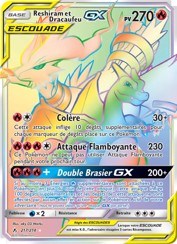 Scan HD carte Pokémon Reshiram et Dracaufeu GX 217/214 — Alliance Infaillible