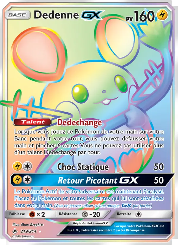 Scan HD carte Pokémon Dedenne GX 219/214 — Alliance Infaillible