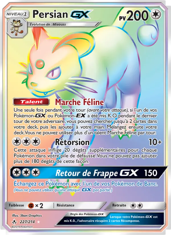 Scan HD carte Pokémon Persian GX 227/214 — Alliance Infaillible