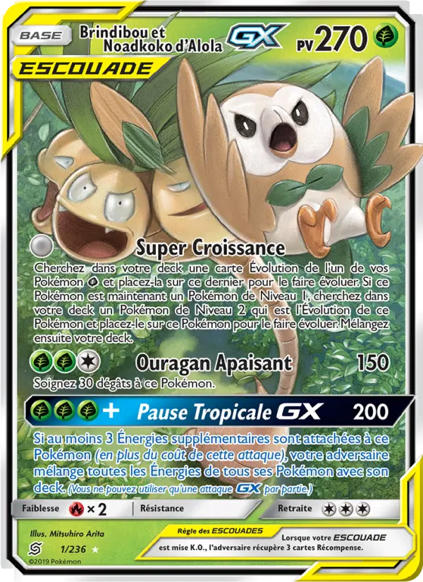 Scan HD carte Pokémon Brindibou et Noadkoko d’Alola GX 1/236 — Harmonie des Esprits