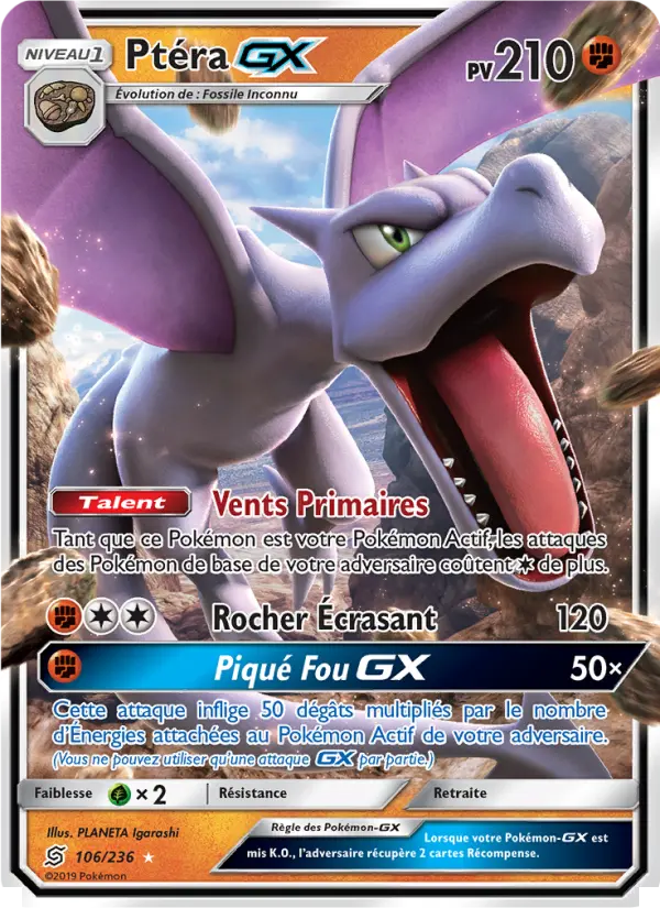 Scan HD carte Pokémon Ptéra GX 106/236 — Harmonie des Esprits