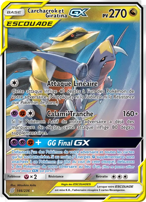 Scan HD carte Pokémon Carchacrok et Giratina GX 146/236 — Harmonie des Esprits