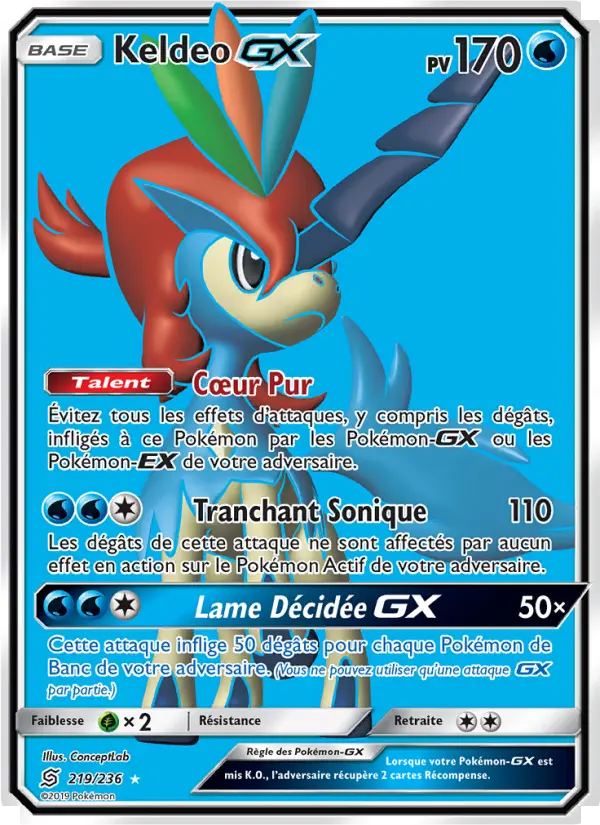 Scan HD carte Pokémon Keldeo GX 219/236 — Harmonie des Esprits