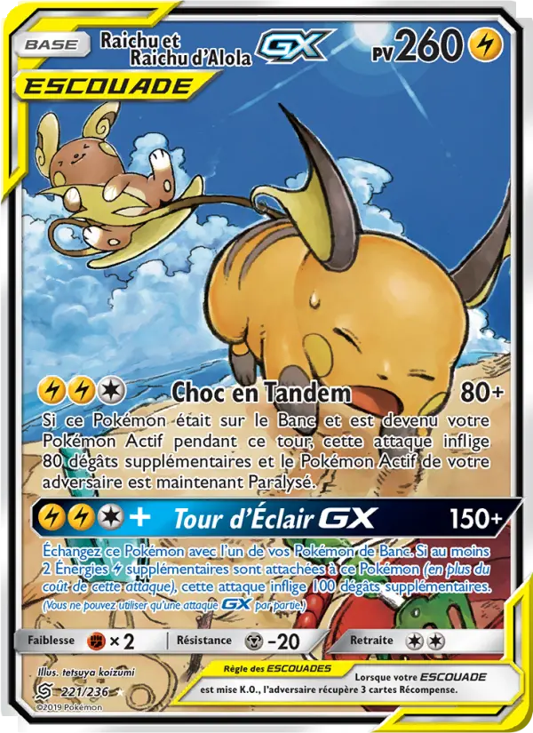 Scan HD carte Pokémon Raichu et Raichu d’Alola GX 221/236 — Harmonie des Esprits