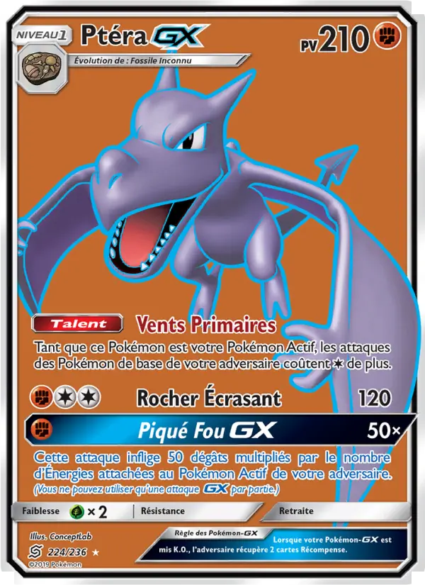 Scan HD carte Pokémon Ptéra GX 224/236 — Harmonie des Esprits