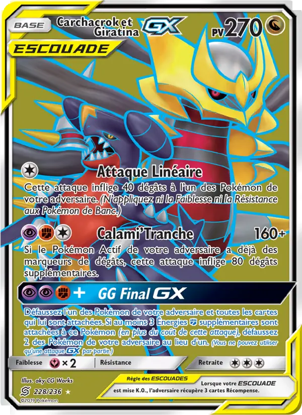 Scan HD carte Pokémon Carchacrok et Giratina GX 228/236 — Harmonie des Esprits