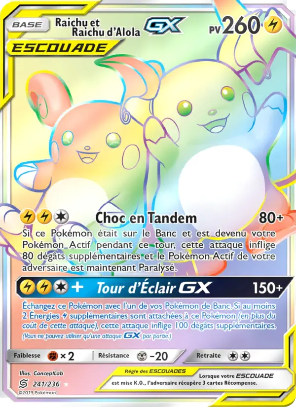 Scan HD carte Pokémon Raichu et Raichu d’Alola GX 241/236 — Harmonie des Esprits