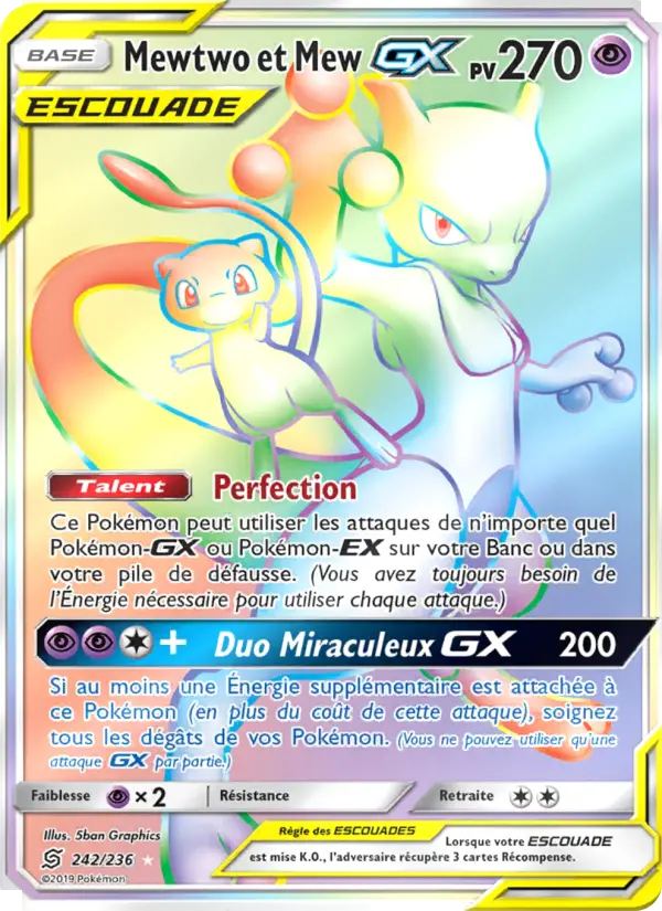 Scan HD carte Pokémon Mewtwo et Mew GX 242/236 — Harmonie des Esprits
