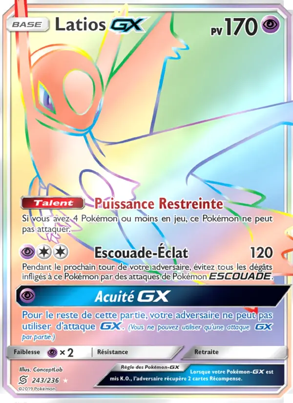 Scan HD carte Pokémon Latios GX 243/236 — Harmonie des Esprits