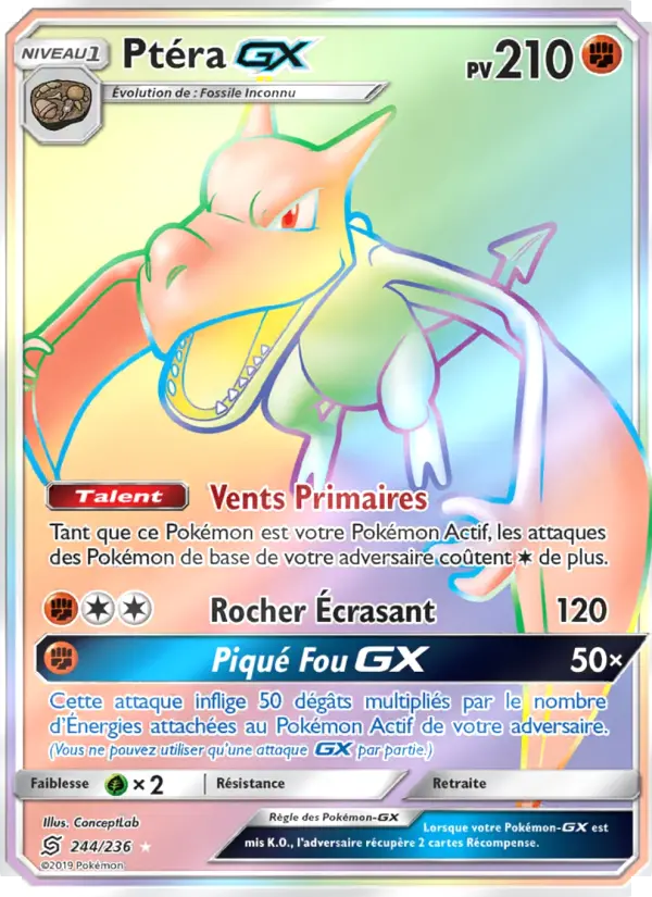Scan HD carte Pokémon Ptéra GX 244/236 — Harmonie des Esprits