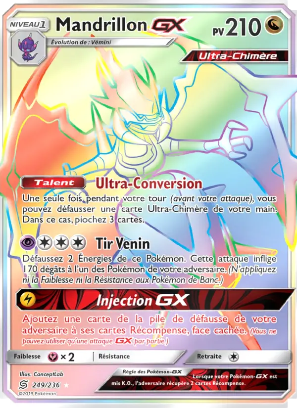 Scan HD carte Pokémon Mandrillon GX 249/236 — Harmonie des Esprits