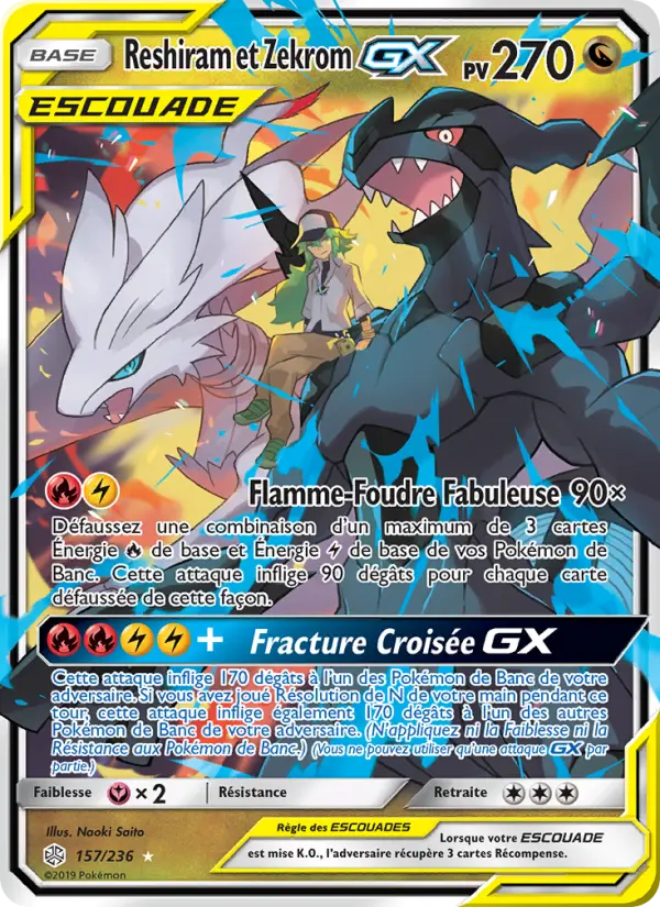 Scan HD carte Pokémon Reshiram et Zekrom GX 157/236 — Éclipse Cosmique
