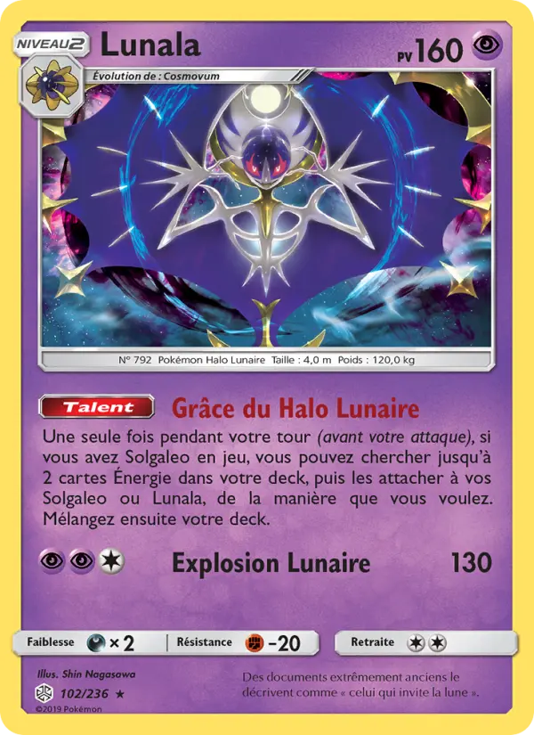 Scan HD carte Pokémon Lunala 102/236 — Éclipse Cosmique