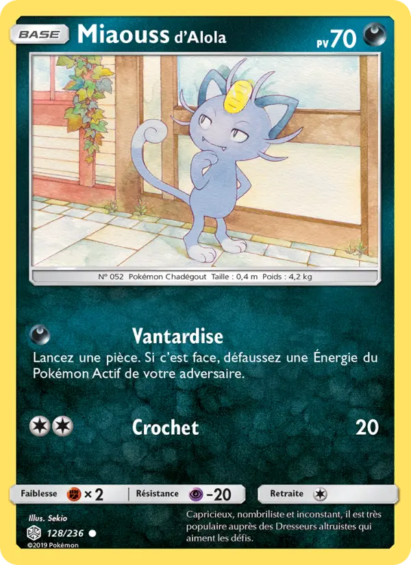 Scan HD carte Pokémon Miaouss d’Alola 128/236 — Éclipse Cosmique