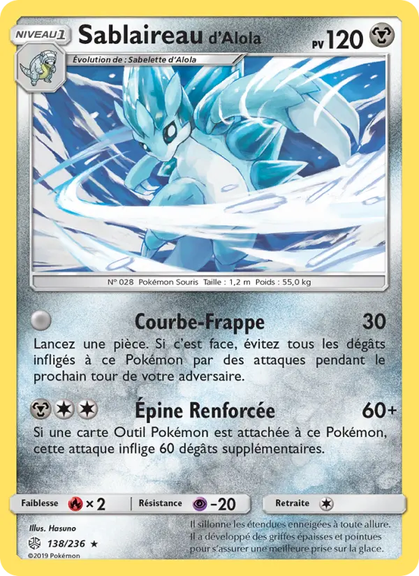 Scan HD carte Pokémon Sablaireau d’Alola 138/236 — Éclipse Cosmique