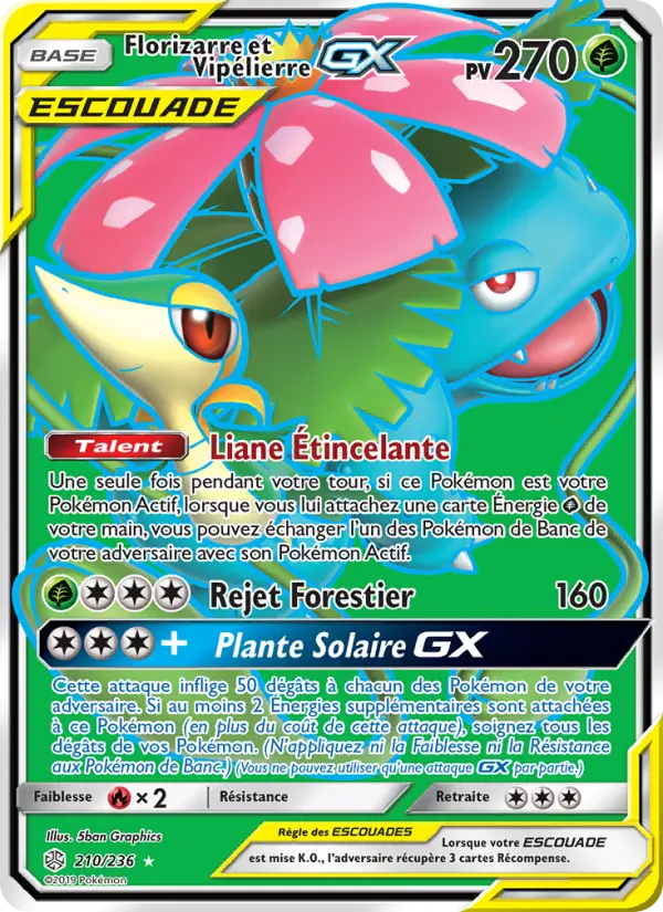 Scan HD carte Pokémon Florizarre et Vipélierre GX 210/236 — Éclipse Cosmique