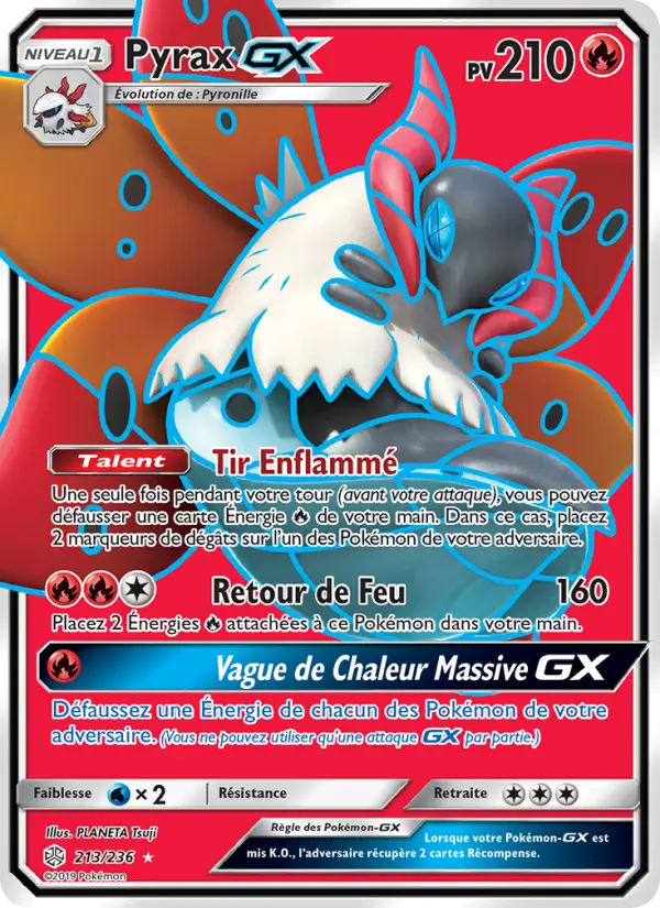 Scan HD carte Pokémon Pyrax GX 213/236 — Éclipse Cosmique