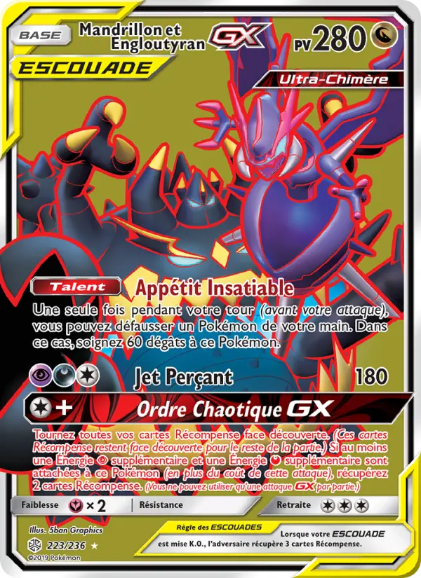 Scan HD carte Pokémon Mandrillon et Engloutyran GX 223/236 — Éclipse Cosmique