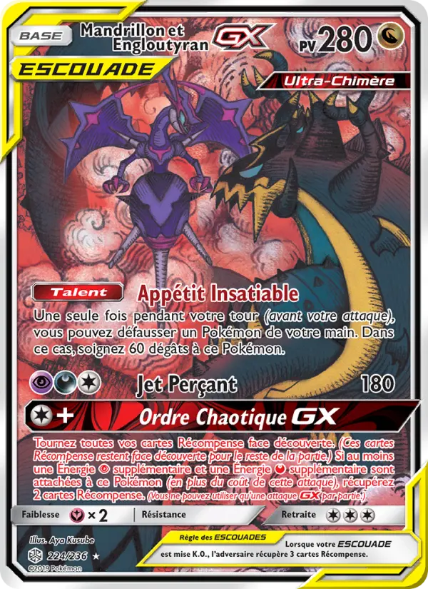 Scan HD carte Pokémon Mandrillon et Engloutyran GX 224/236 — Éclipse Cosmique