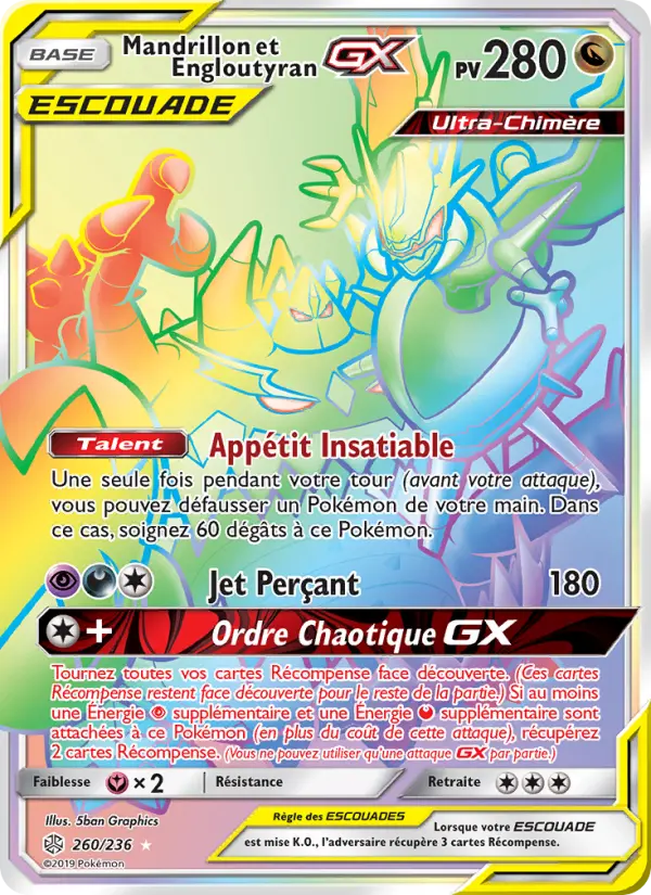 Scan HD carte Pokémon Mandrillon et Engloutyran GX 260/236 — Éclipse Cosmique