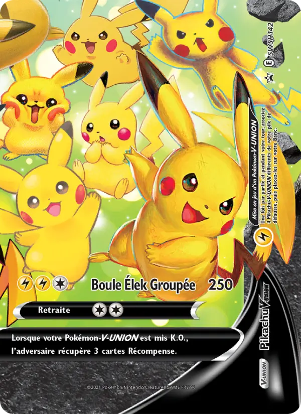 Scan HD carte Pokémon Pikachu V-UNION SWSH142/107 — Promo SWSH