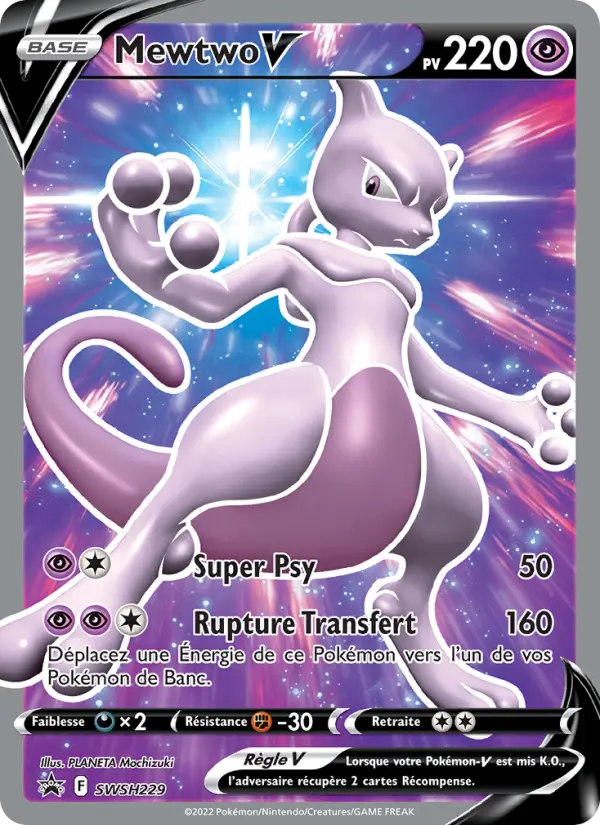 Scan HD carte Pokémon Mewtwo V SWSH229/107 — Promo SWSH
