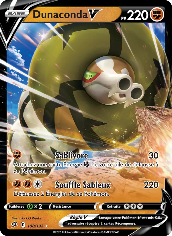 Scan HD carte Pokémon Dunaconda V 108/192 — Clash des Rebelles