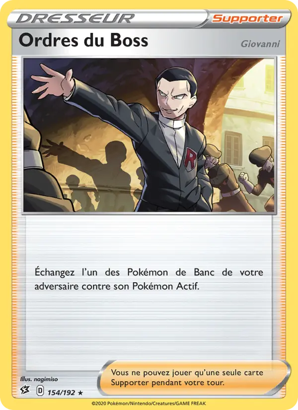 Scan HD carte Pokémon Ordres du Boss (Giovanni) 154/192 — Clash des Rebelles