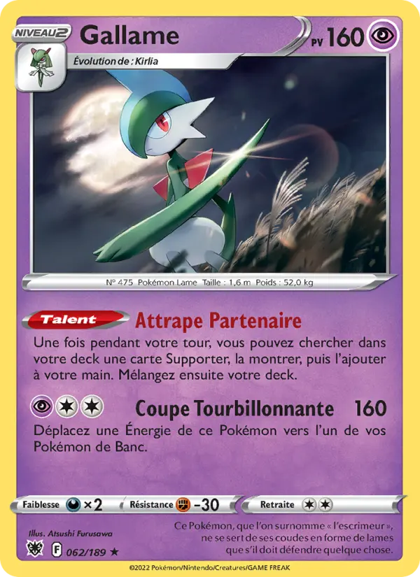 Scan HD carte Pokémon Gallame 062/189 — Astres Radieux