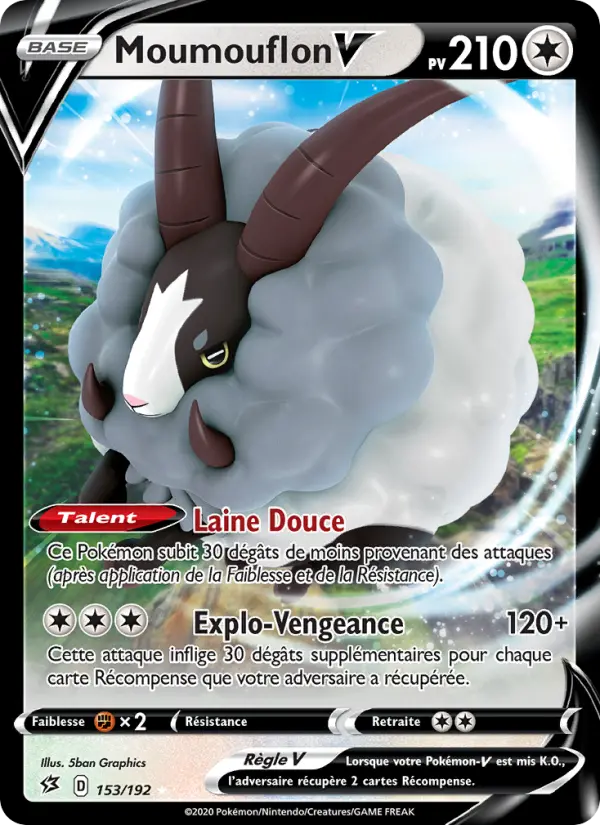 Scan HD carte Pokémon Moumouflon V 153/192 — Clash des Rebelles
