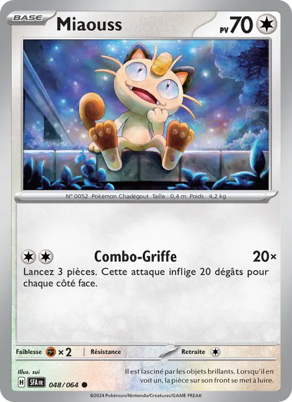 Scan HD carte Pokémon Miaouss 048/64 — Fable Nébuleuse