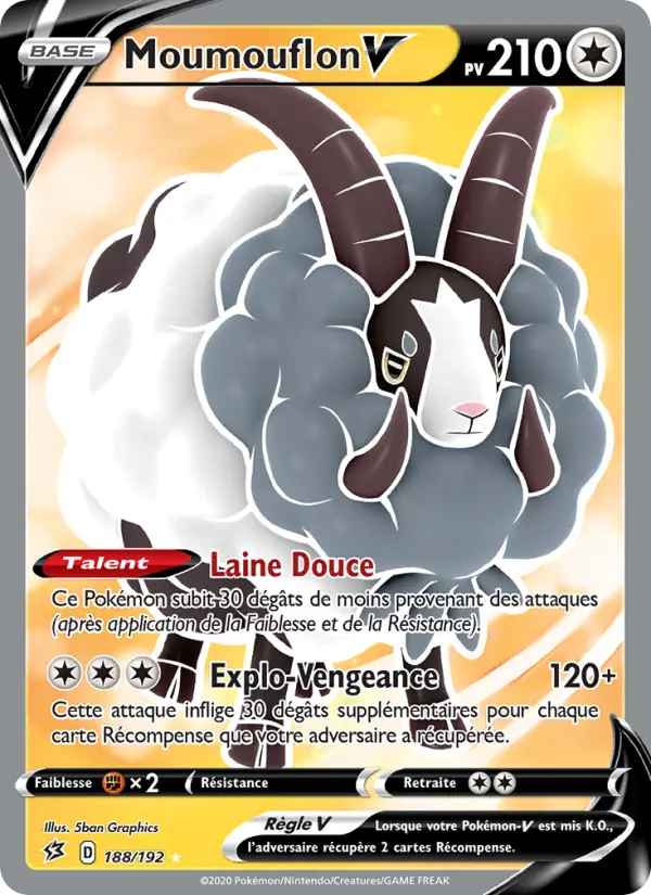 Scan HD carte Pokémon Moumouflon V 188/192 — Clash des Rebelles
