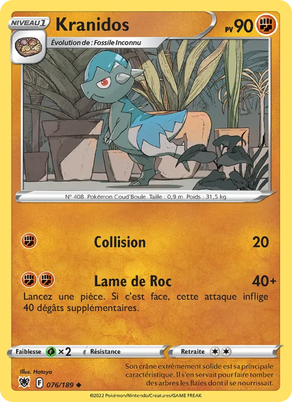Scan HD carte Pokémon Kranidos 076/189 — Astres Radieux