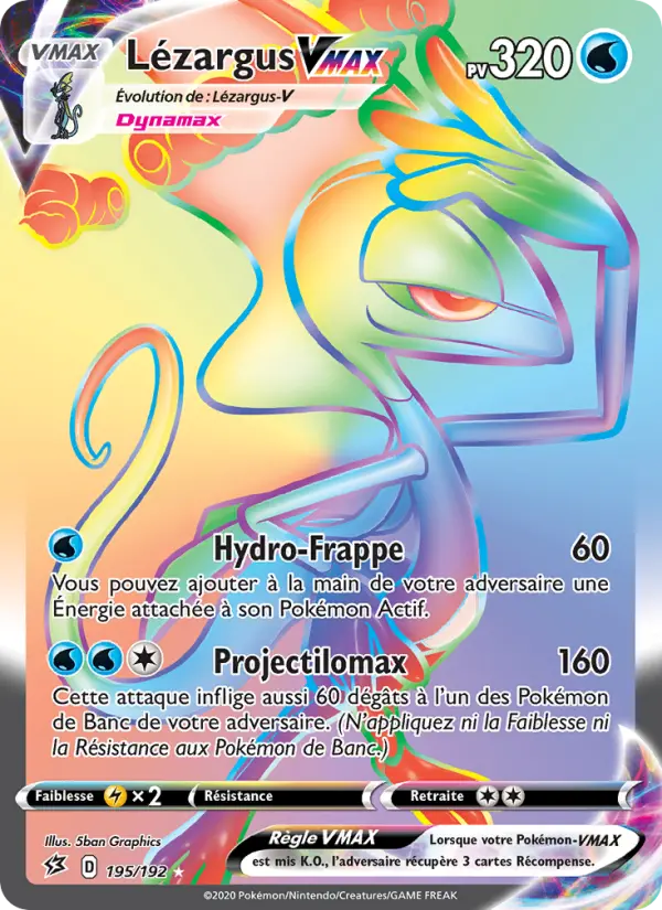 Scan HD carte Pokémon Lézargus VMAX 195/192 — Clash des Rebelles