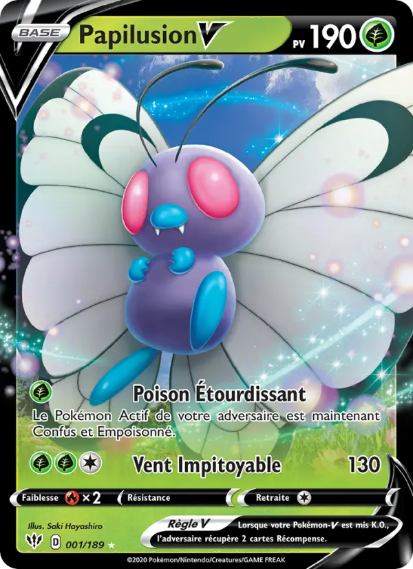 Scan HD carte Pokémon Papilusion V 1/189 — Ténèbres Embrasées