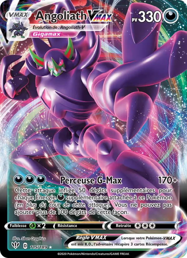 Scan HD carte Pokémon Angoliath VMAX 115/189 — Ténèbres Embrasées