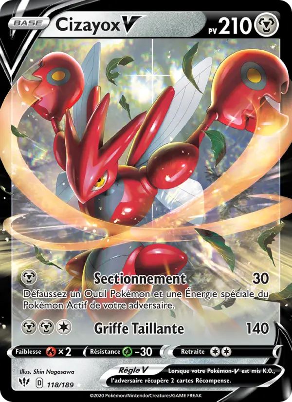 Scan HD carte Pokémon Cizayox V 118/189 — Ténèbres Embrasées