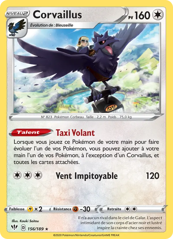 Scan HD carte Pokémon Corvaillus 156/189 — Ténèbres Embrasées