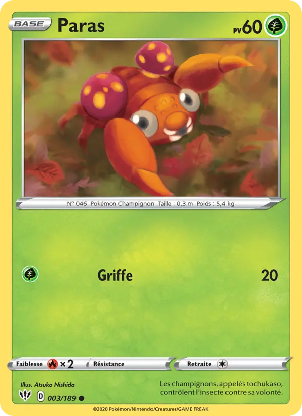 Scan HD carte Pokémon Paras 3/189 — Ténèbres Embrasées