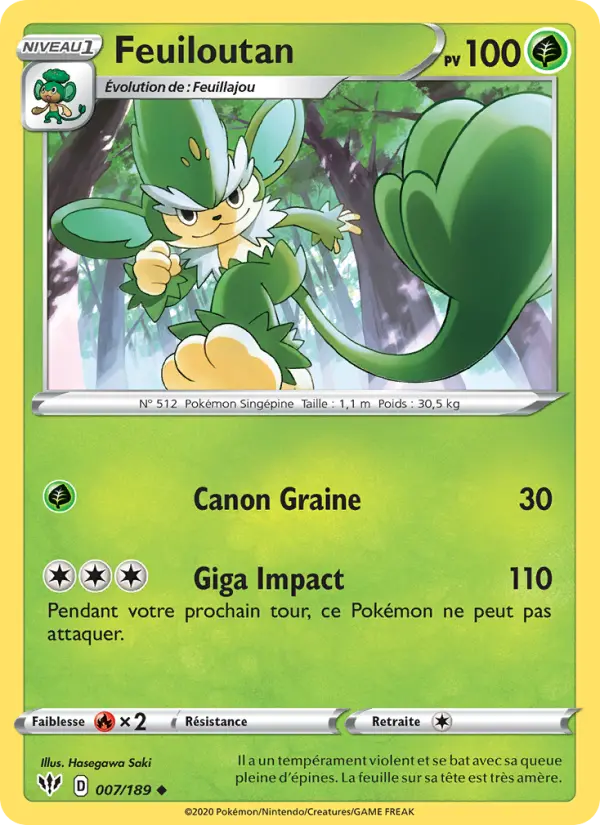 Scan HD carte Pokémon Feuiloutan 7/189 — Ténèbres Embrasées